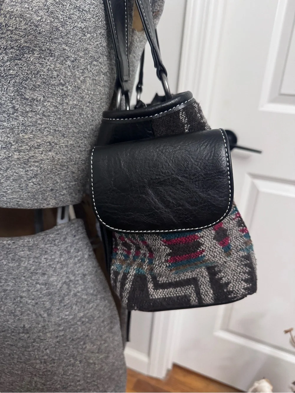 Nocona Southwestern Pattern Tote Bag in Charcoal with Teal & Pink Accents NWT